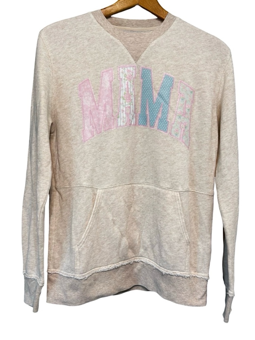 Standard Cloth Mama Patchwork Graphic Sweatshirt Neutral Tan Crewneck Medium
